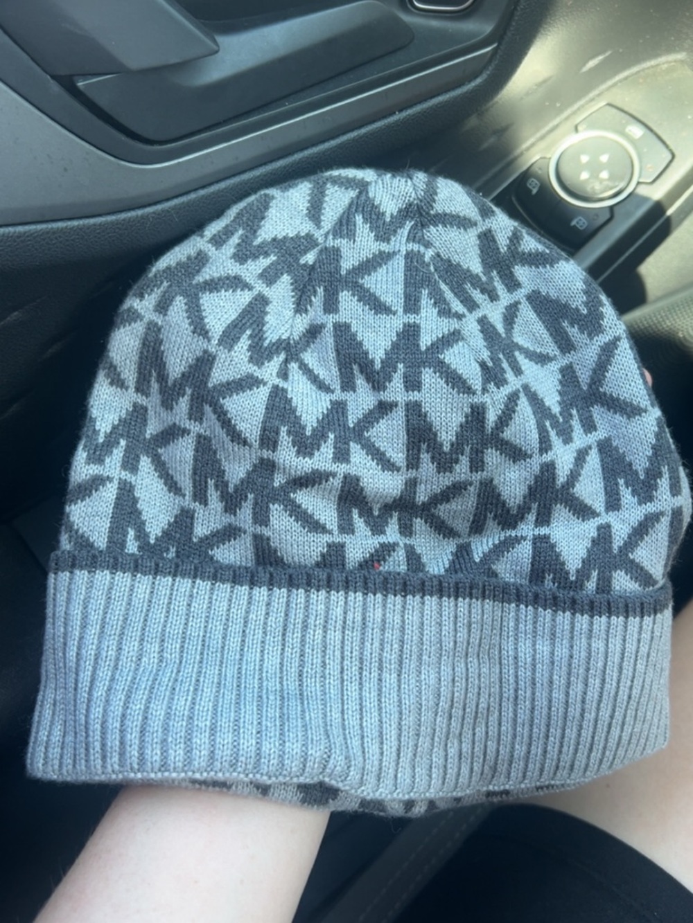Michael Kors Light Gray and Dark Gray MK Logo Beanie